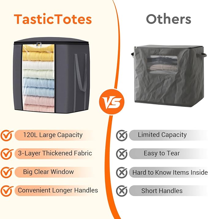 TasticTotes 120L Extra Large Blanket Clothes Storage Bags, 2 Pack | Foldable - Image 5