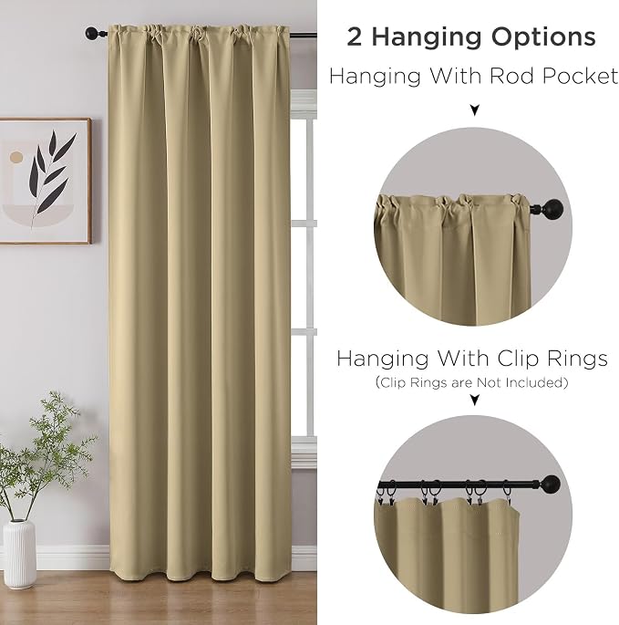 CUCRAF Beige Blackout Curtains 45 inch Length 2 Panels Set, Rod Pocket Room - Image 3