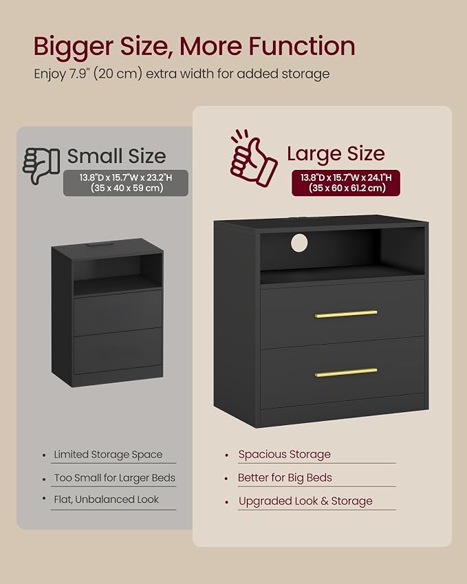 VASAGLE 23.6‑Inch Wide Nightstands, LED Lights, 2 Drawers | Modern Side End - Image 7