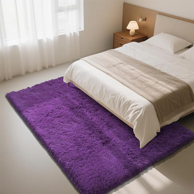 4x6 Purple Rug for Bedroom, Fluffy Shag Area Rugs Small Carpet Bedside Rug | - Image 3