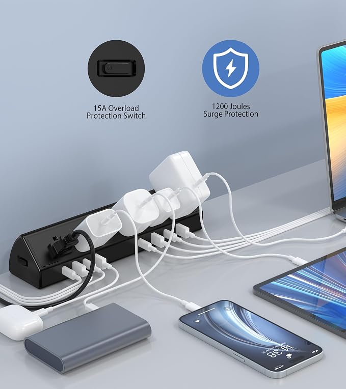 Jgstkcity Desk Clamp Power Strip USB C 45W, 8 USB, 10FT Cable, Edge Mount - Image 4