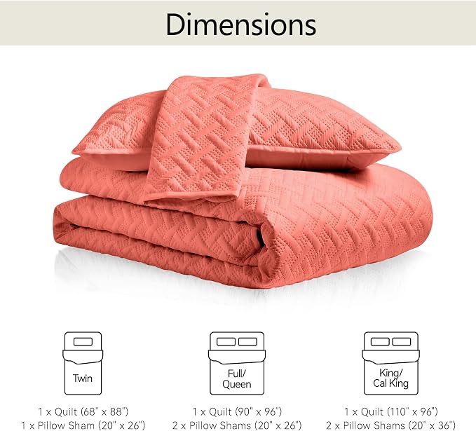 FLYMME Twin Quilt Set, Lightweight Coral Bedspreads, Basket Weave Pattern - Image 7