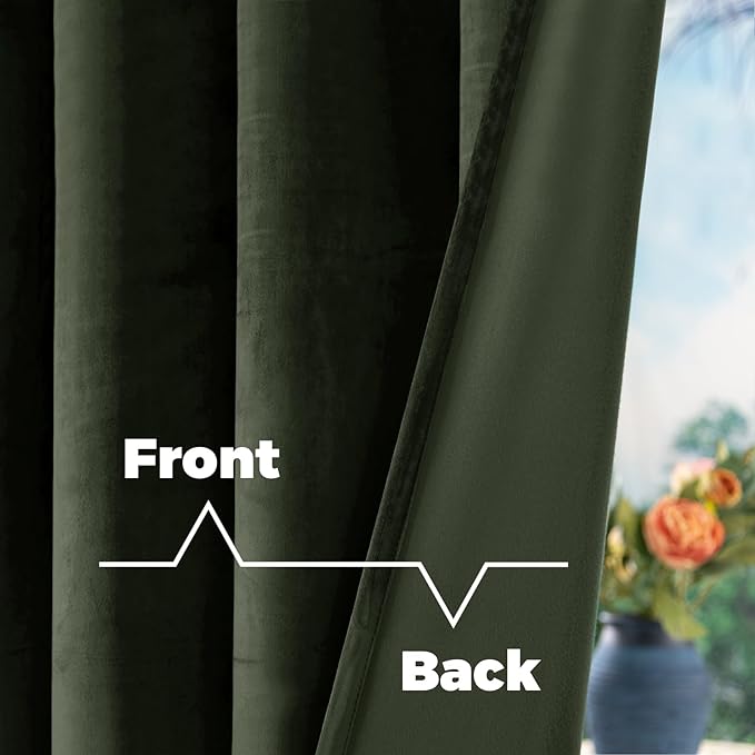 BGment Velvet Curtains for Living Room, 52 x 80 Inch, 2 Panels, Olive Green | - Image 4