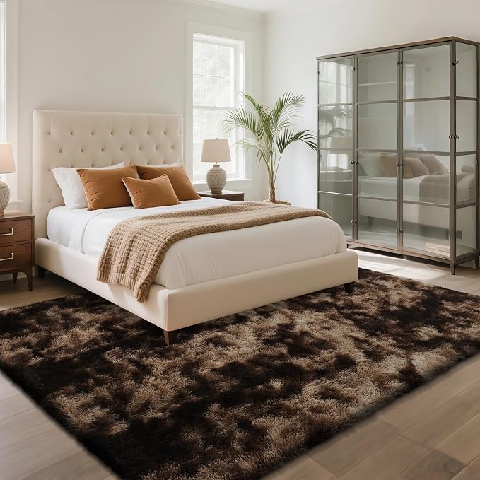Mottled Brown 10x14 Area Rugs for Living Room, Fluffy Shag Rug Large Carpet | - Image 3