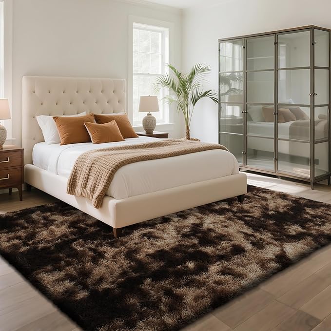 4x6 Mottled Brown Rug for Bedroom, Fluffy Area Rug Small Rug Bedroom Carpet | - Image 3