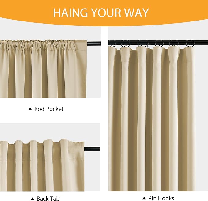 RYB HOME 100% Blackout Curtains 108 inches, Extra Long Ceiling Curtains | - Image 6