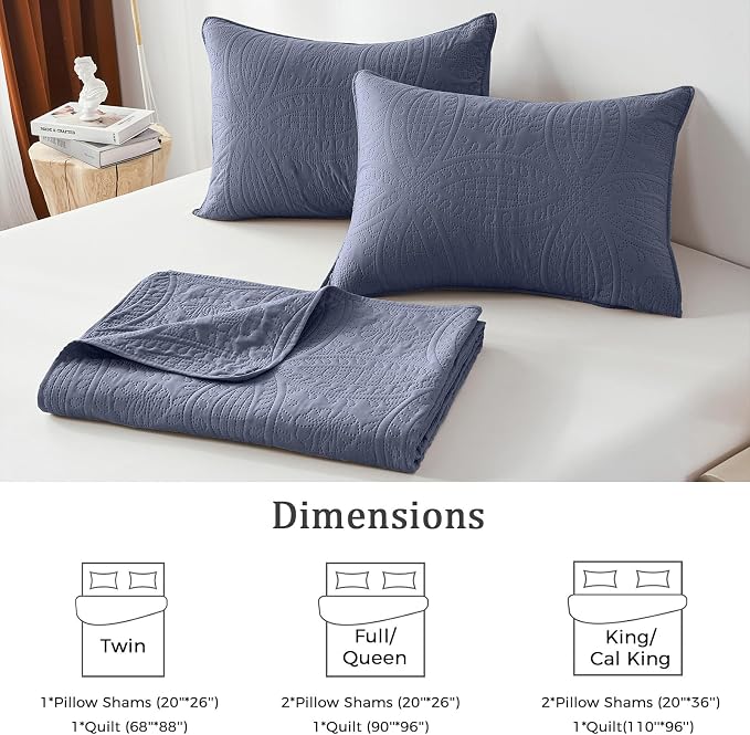 akkialla King Size Quilt Set, Bluish Grey Ultrasonic Bedspread, Lightweight - Image 6