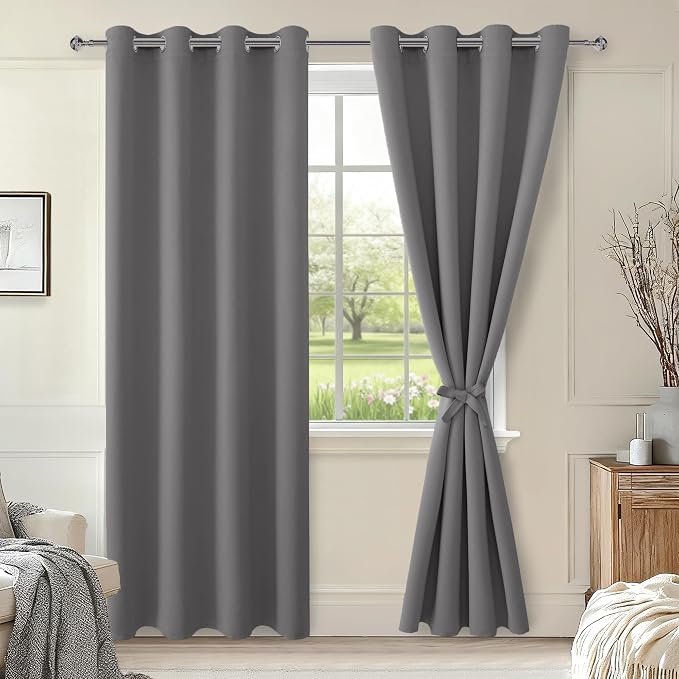 Blackout Curtains for Bedroom 52 x 96 Inch Long Light Grey 2 Panels | Thermal by Hiasan