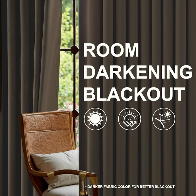 Velvet Curtains 90 Inch Long, Taupe Blackout Thermal Nursery Light Blocking - Image 5