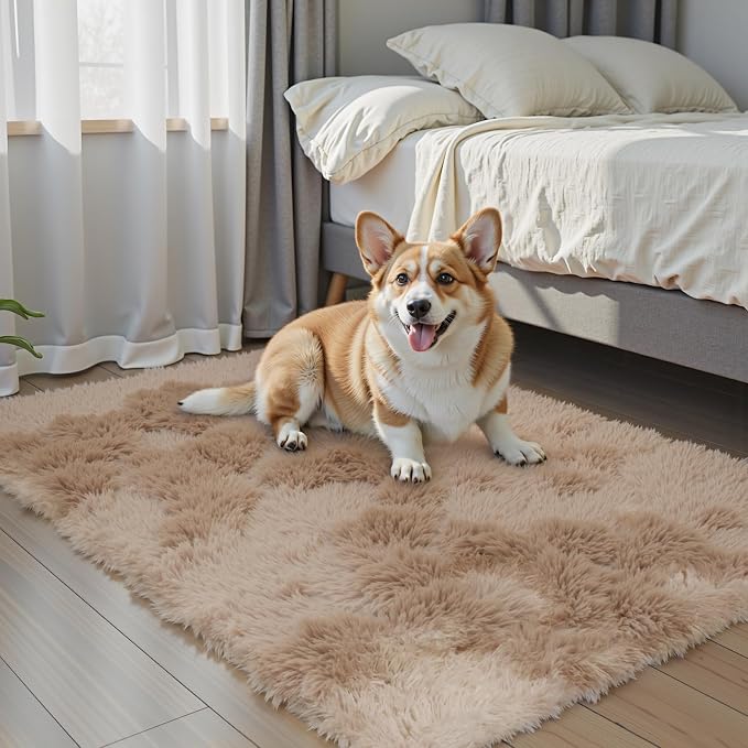 Fluffy Rug Shag Area Rug, Dark Beige Tie-Dyed 3x5 Area Rugs - Image 3