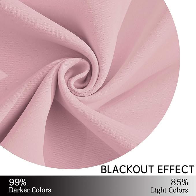 Yakamok Blackout Curtains 38x84 inch Pink Thermal Drapes-Bedroom | 2 panels - Image 6