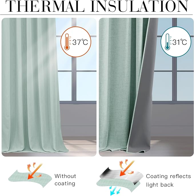 RYB HOME 100% Blackout Linen Textured Curtains 84 inches Long, Thermal - Image 4