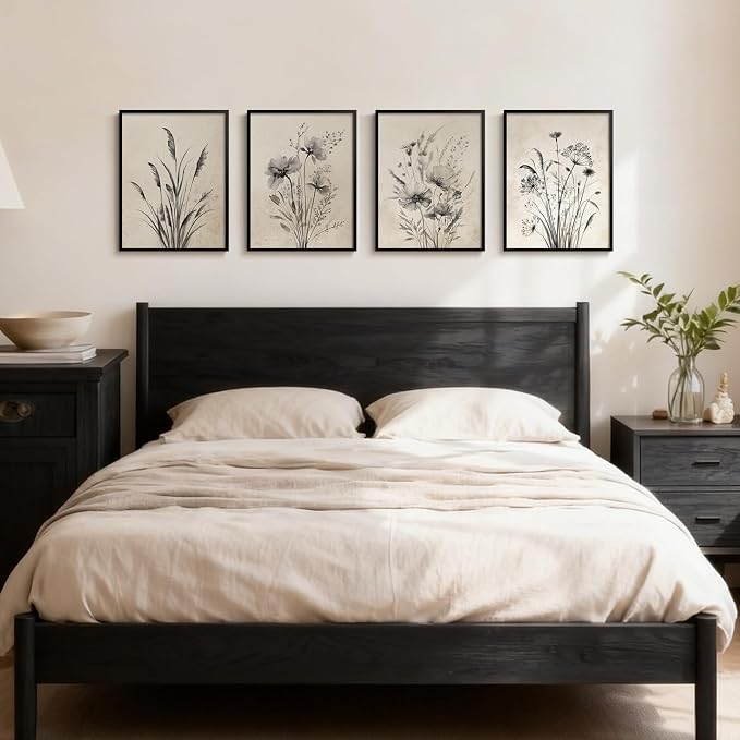 Framed Vintage Rustic Farmhouse Botanical Floral Wall Art, 4 Piece 11x14 In | - Image 2