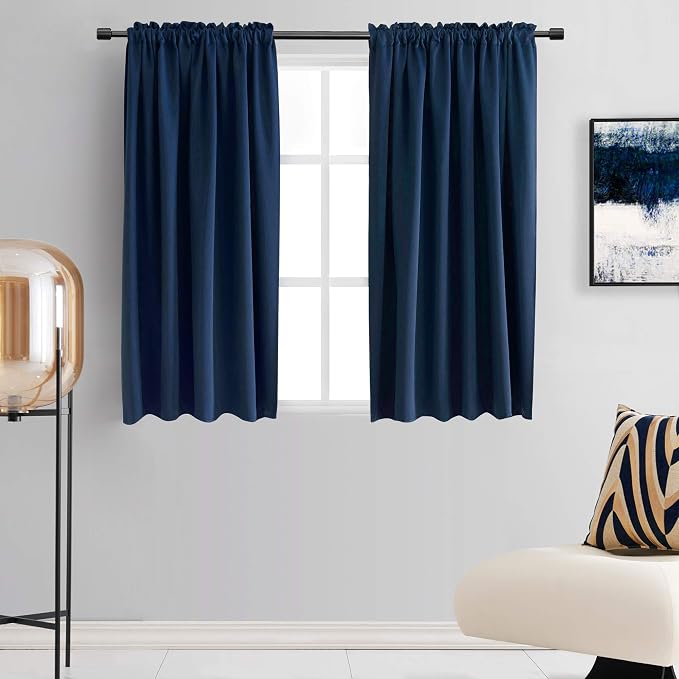 Navy Blue Blackout Curtain Drapes by DONREN