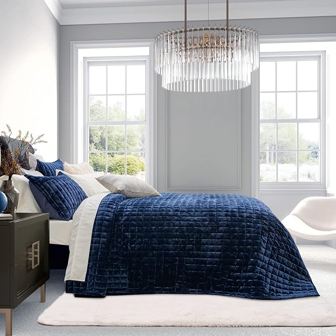 RECYCO Channel Box Stitch Velvet Quilt Set, Twin/Twin XL Size, Luxury Oversized - Image 3
