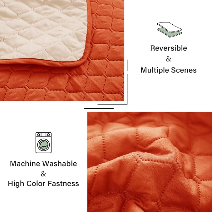 Exclusivo Mezcla Reversible Full Queen Quilt Bedding Set, Burnt Orange | - Image 6