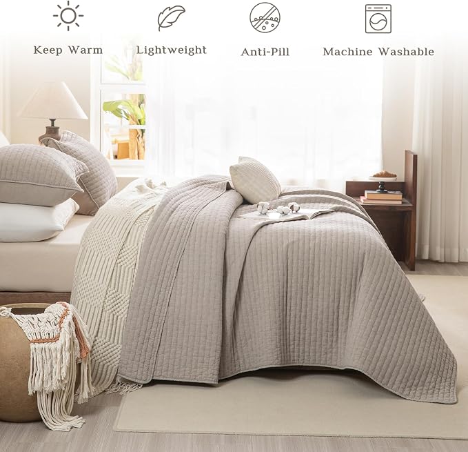 CozyTide Oversized King Bedspread 128x120, Stone-Washed Cotton Linen Colored - Image 2