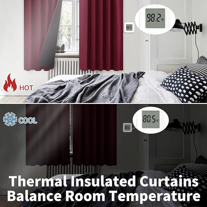 BGment Burgundy Red 100% Blackout Curtains - Image 6
