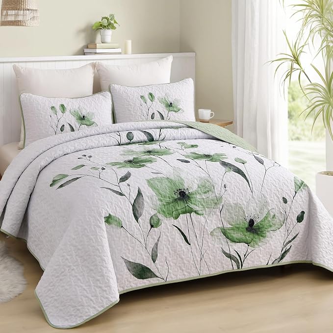 Mybedsoul King Quilt Set Sage Green, Reversible Polyester Coverlet Set - Image 2