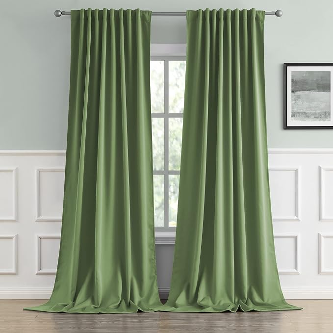 Back Tab Blackout Curtains for High Ceiling Wall Panels 52 by 132 Inch Length by DUALIFE