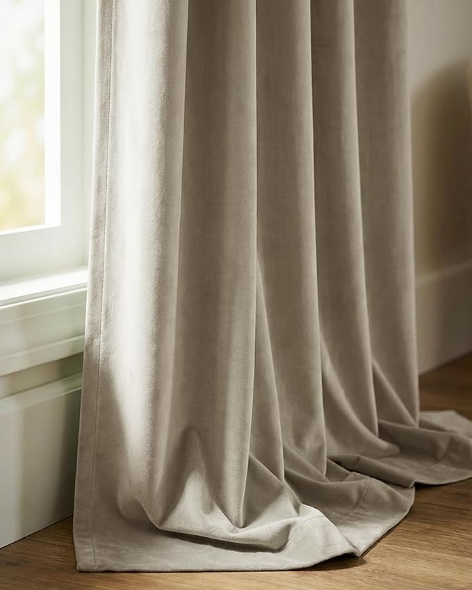 Beige Velvet Curtains for Living Room, W52 x L84 inches, 2 Panels | Privacy - Image 9