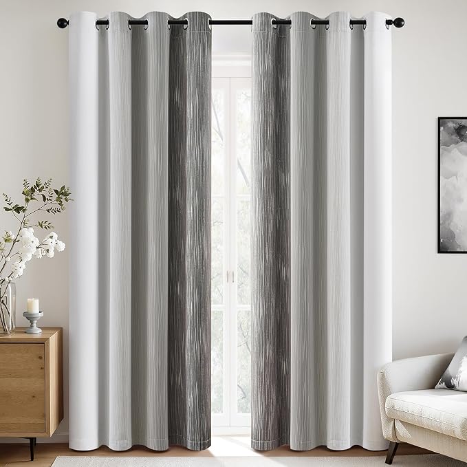 MIULEE Grey and Greyish White Ombre Blackout Curtains 52Wx84L Set of 2 | Full - Image 3
