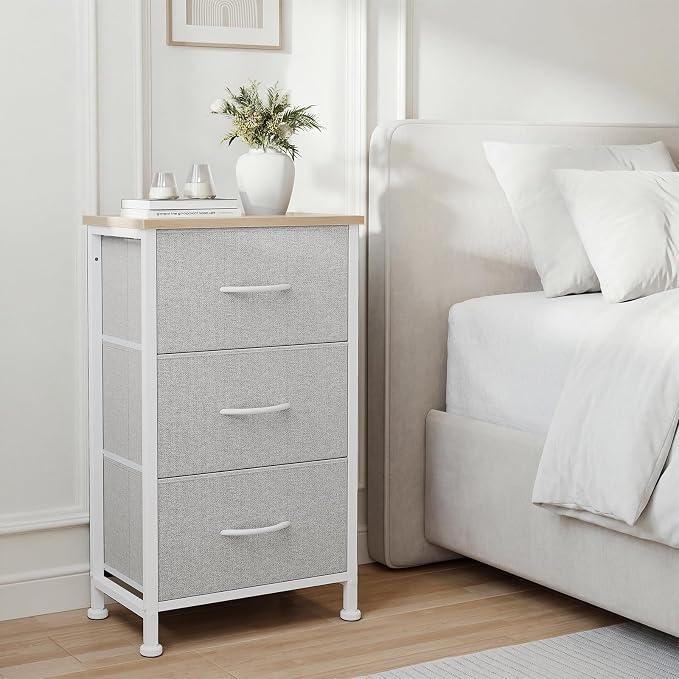 DUMOS 3 Drawer Nightstand for Bedroom, Small Night Stand Chest of Drawers | - Image 2