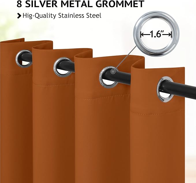 COSVIYA Grommet Room Darkening Brunt Orange Curtains 72 inch Length | Thick - Image 2