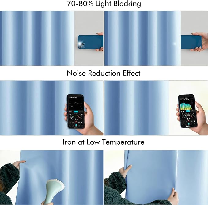 MIULEE Sky Blue Back Tab Blackout Curtains 52x90 Inch Long 2 Panels Set | Rod - Image 5