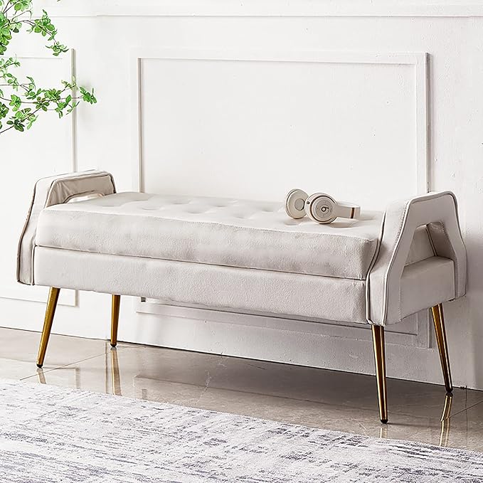 Luxurious End of Bed with den Legs, Bedroom Velvet Upholstered Seat, Comfy by Unknown