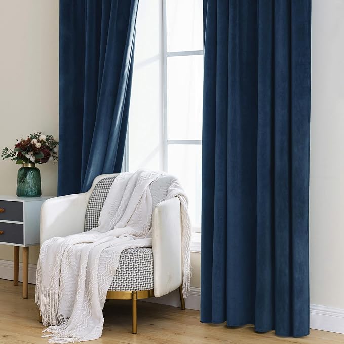 MIULEE Navy Blue Velvet Curtains 52x108 inches Luxury Blackout Curtains | - Image 7