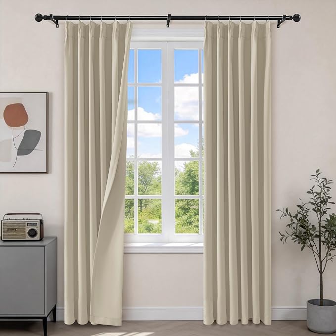 Etherealveil Taupe Pinch Pleated Blackout Curtains 2 Panels 40"x84" | Back Tabs by Etherealveil
