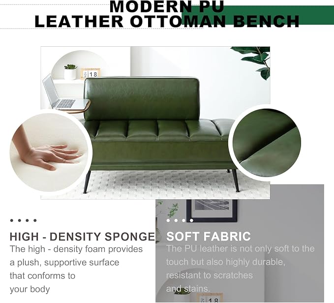 anwickjeff 55" Inch Width Modern End of Bed Bench, Leather Upholstered Futon - Image 3