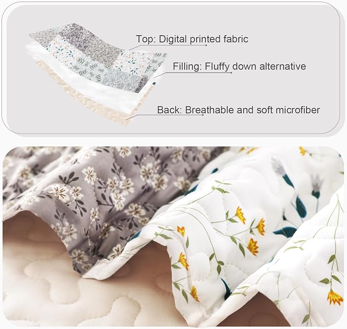 Whale Flotilla California King Size Quilt Set, Extra Soft Floral Bedspreads | - Image 5
