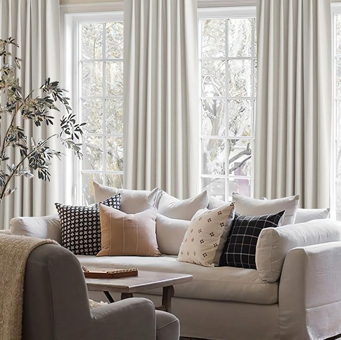 Extra Long Ivory Curtains for Living Room Blackout 108 Inches Insulating Sound - Image 7