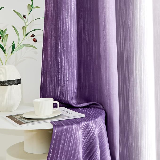 MIULEE Purple and Greyish White Ombre Blackout Curtains 52Wx54L Set of 2 | Full - Image 8