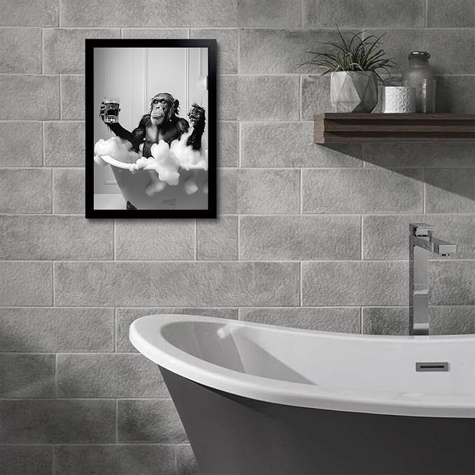OIQArtOIQ Funny Bathroom Framed Wall Art Vintage Canvas Wall Art Prints - Image 2