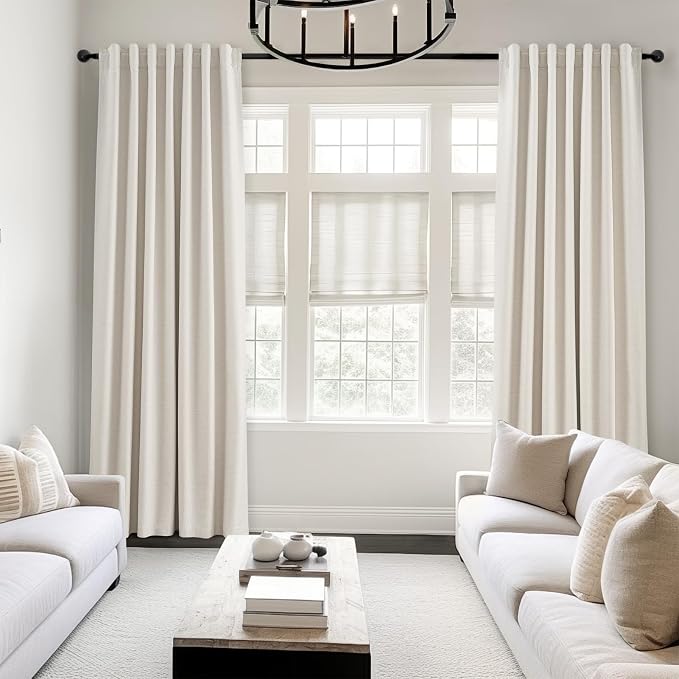 Topfinel 107 Inch Long Farmhouse Linen Blackout Curtains - Image 7