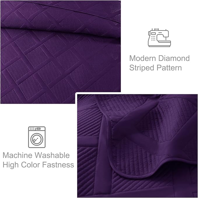 Exclusivo Mezcla Twin Size Quilt Set, Deep Purple | Soft Bedspreads - Image 5