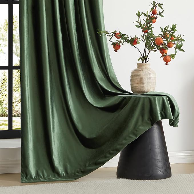 PRIMROSE Emerald Olive Green Velvet Curtains 108 inch Long - Image 4