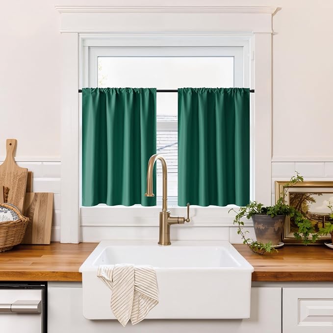 RYB HOME 100% Blackout Basement Curtains 24 inches Long, Heat & UV Blocking | by RYBHOME