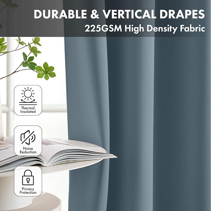 Short Stone Blue Blackout Kitchen Curtain W40 x L54 Inch 2 Panels | Thermal - Image 4