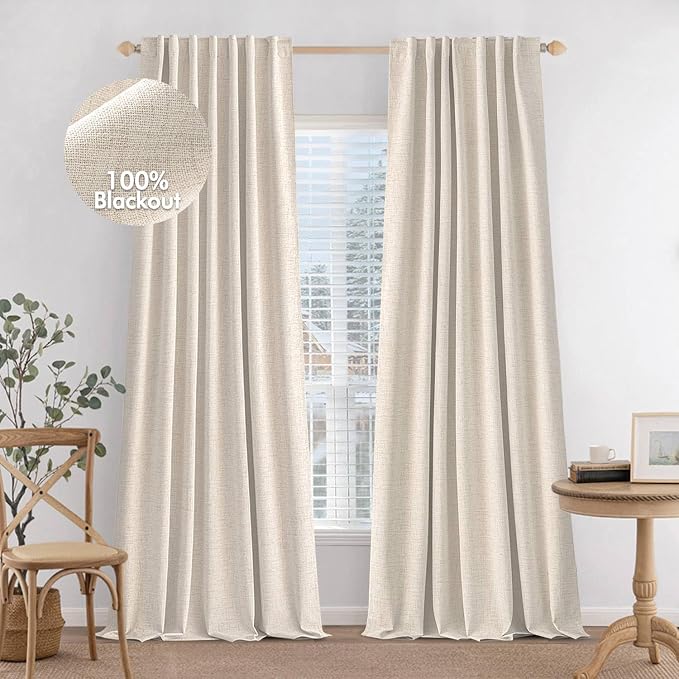 MIULEE 100% Blackout Curtains Linen Curtains & Drapes 96 Inch Natural Beige | 2 by MIULEE