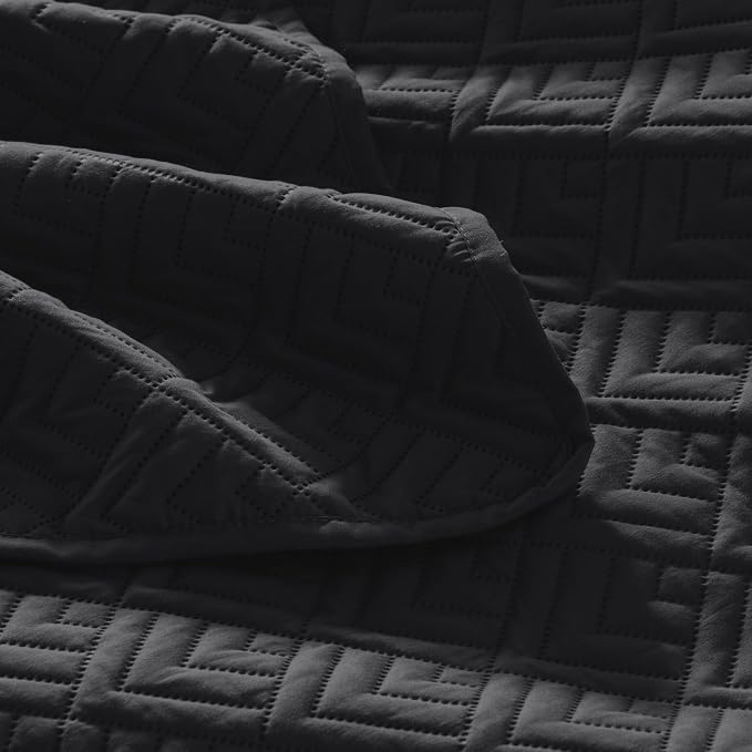 EXQ Home Quilt Set Queen Size Summer Squares Pattern Black Bedspread | Bedding - Image 6