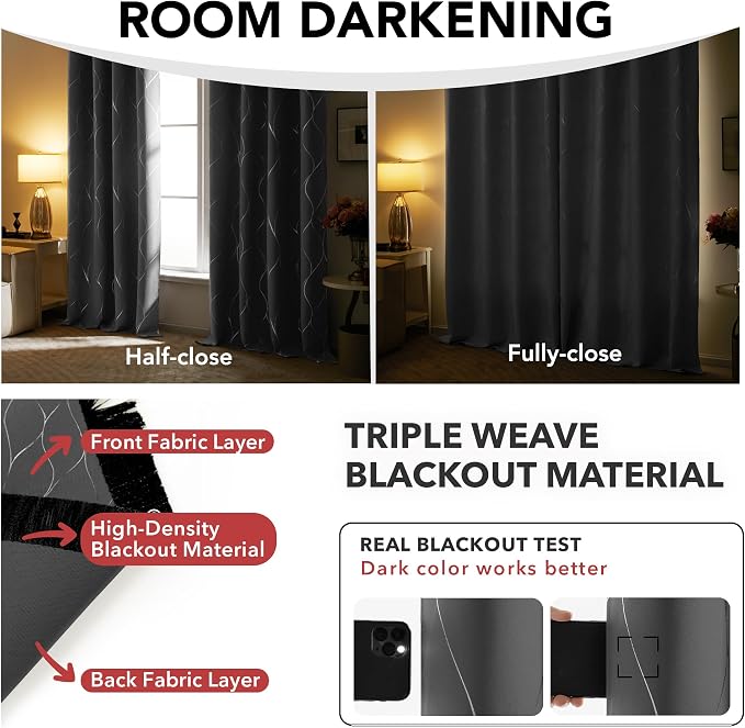 Deconovo Curtains for Living Room, Pattern Blackout Curtains 54 Inches Long | - Image 6