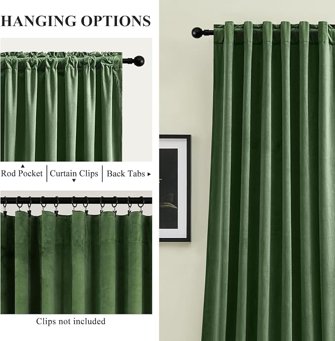 Olive Green Velvet Curtains 90 Inch - Image 3