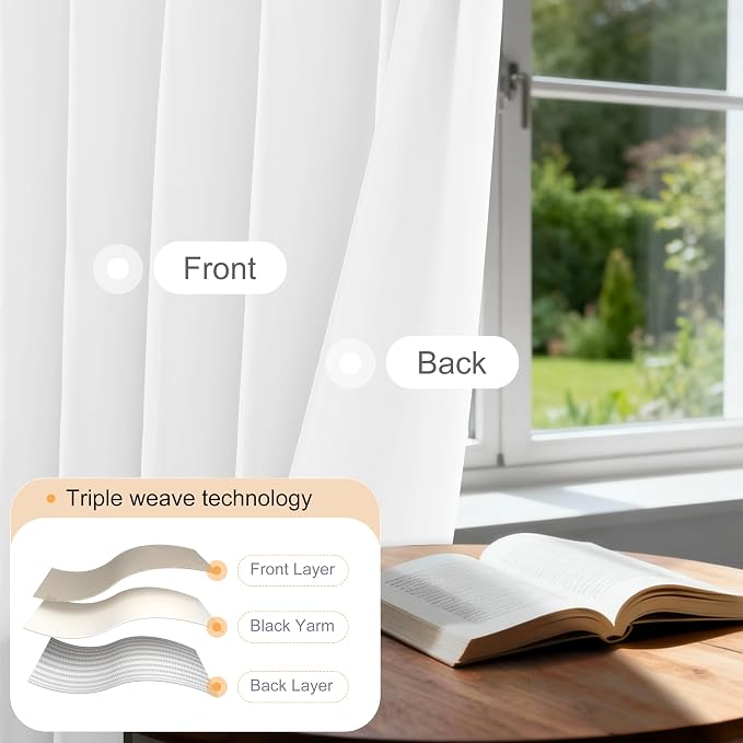 Etherealveil Pure White Pinch Pleated Semi Blackout Curtains 2P 40"x120" | Back - Image 4