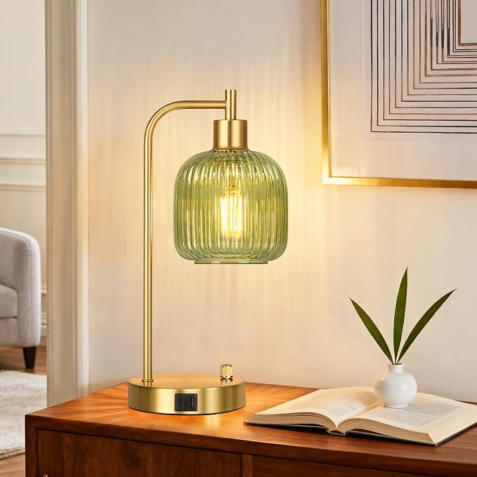QiMH Industrial Table Lamp for Bedroom Set of 2, Stepless Dimmable Gold Lamps - Image 6