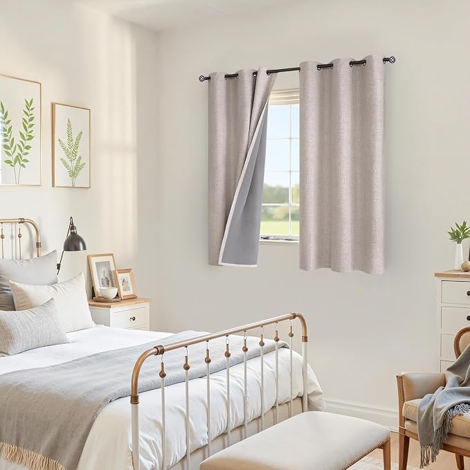 YoungsTex Linen Blackout Curtains 48 Inch Length, Short Bedroom Drapes | - Image 3