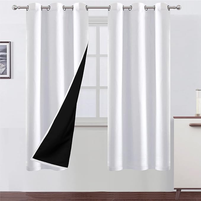 White Thermal Blackout Curtains/40 x 72 Inch/Set of 2 Panels Room Darkening by Lemomo